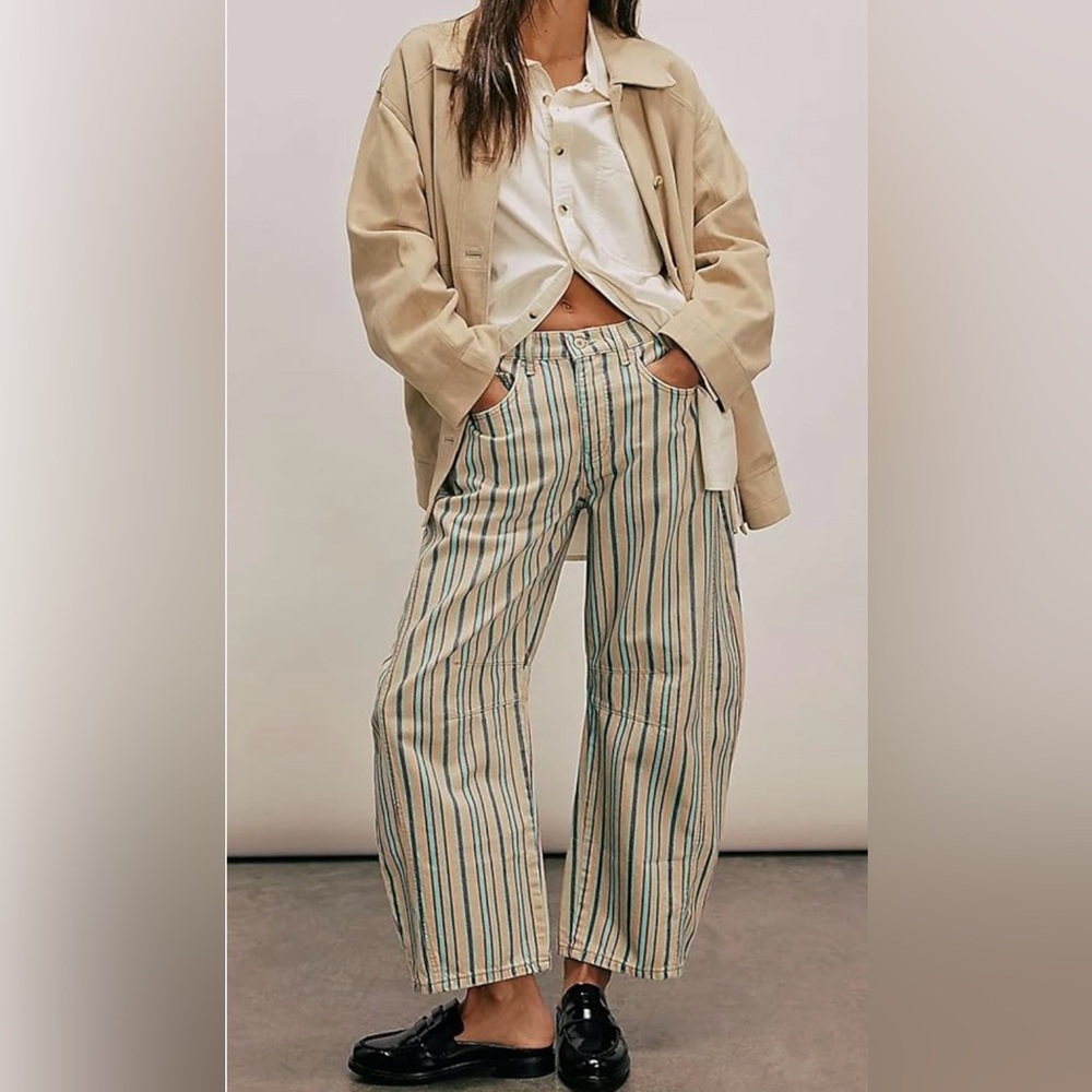 Loveimgs Women's Boyfriend Baggy Barrel Stripe Jeans Size Small (US 4-6) NWT